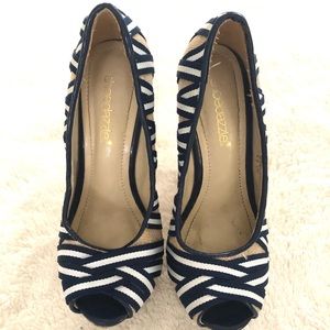 Blue and white striped heels